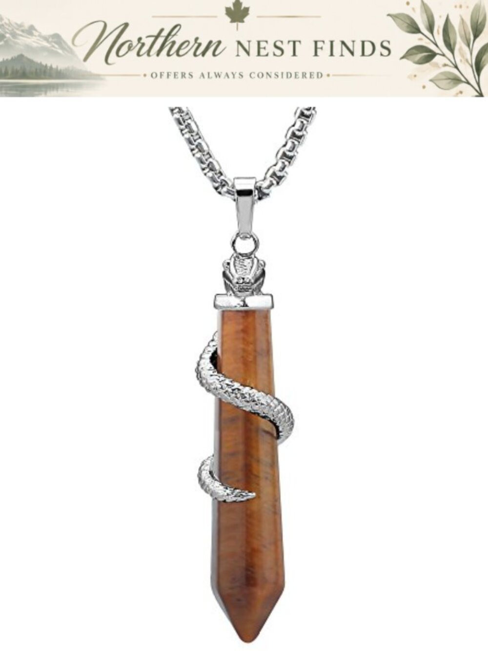 Natural Yellow Tiger Eye Hexagonal Pendant Necklace 18 Inch Stainless Steel